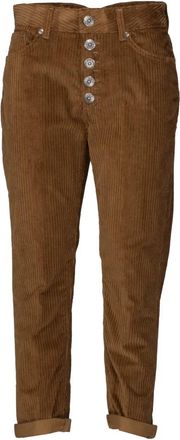 Dondup Velvet Cropped Broek met Sierknopen - Dames - Vrijetijds broeken - Bruin - W30 - Katoen - Broeken