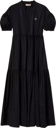 Twinset Zwarte Maxi Jurk van Stretchpopeline - Dames - Casual kleedjes - Zwart - XS - Katoen - Kleedjes