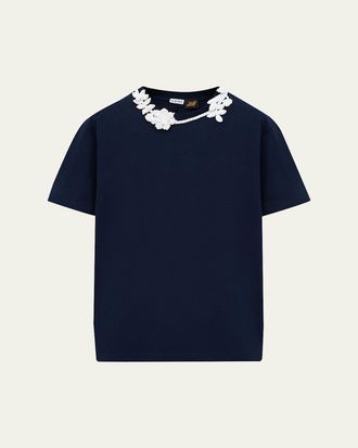 Loewe x Paulas Ibiza Floral Crochet-Collar Short-Sleeve T-Shirt