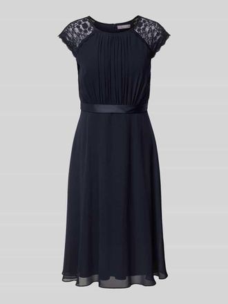 Christian Berg Cocktail Knielanges Cocktailkleid mit Ausbrenner-Effekt in Marine Melange, Gr&ouml;&szlig;e 46