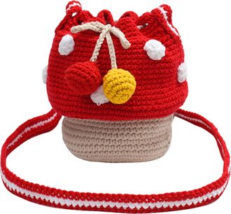 Generic Knitted Mushroom Purses, Knitted Mushroom Bag Drawstring Pouch Bag, Multifunctional Knitted Shoulder Bag, Handwoven for, Chargers, red, Siehe Beschrei