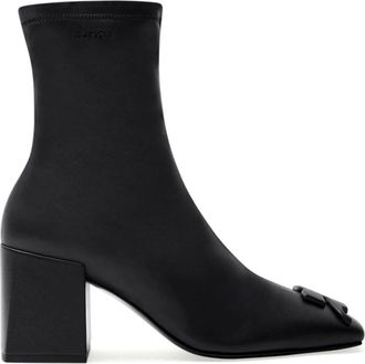 Courr&egrave;ges Zwarte leren vierkante neuslaarzen - Dames - Laarzen met Hak - Zwart - 40 EU - Leer - Schoenen