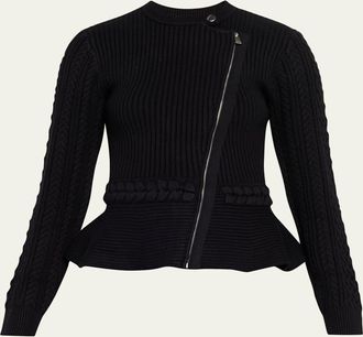 SIMKHAI Andi Mixed-Knit Cotton Peplum Jacket