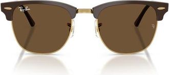 Ray-Ban Clubmaster 51mm Square Sunglasses in Brown On Gold /Dark Brown at Nordstrom