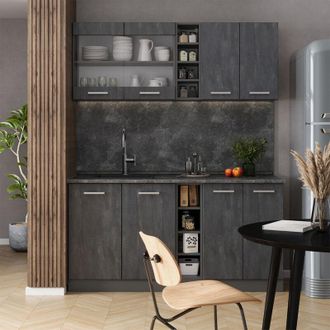 Vicco Cocina Vers&aacute;til R-line, Hormig&oacute;n Negro/antracita, 160 Cm Et Roble