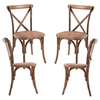 Regalos Miguel Sillas Comedor - Pack 4 Sillas Altea Polipropileno Efecto Rattan Y Madera - Roble Claro