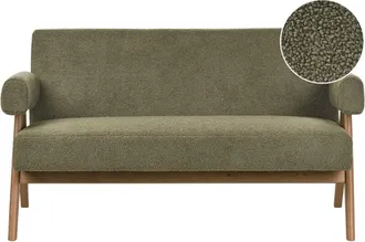 Beliani 2 Seater Sofa Retro Living Room Boucle Upholstery Wooden Legs Green and Dark Brown Tamre