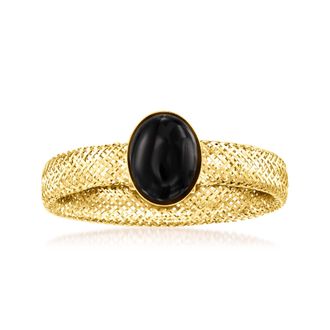 Ross-Simons Italian Black Onyx Mesh Stretch Ring in 14kt Yellow Gold