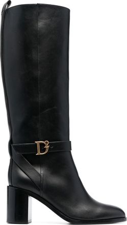 Dsquared2 logo-buckle leather boots - women - Calf Leather/Calf Leather/Calf Leather/Rubber - 36 - Black