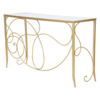 Dmora Consola Dilija, Un Estante, Estructura De Vidrio, Estante Transparente, 140x40x80h Cm Oro