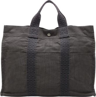 Herm&egrave;s Gray Canvas Handbag Tote Bag (Pre-Owned)