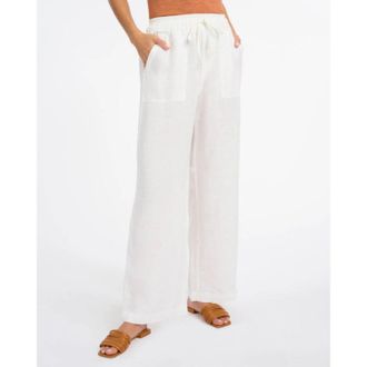 Splendid Womens Splendid Becka Pants White 100% Linen Drawstring Waist Wide Leg JZZ78