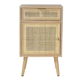 Calicosy Mesita de noche con rejilla de rat&aacute;n natural Alt.71cm - Beige