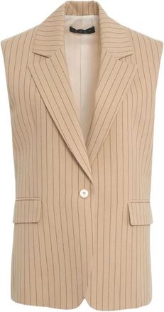 Kaos Vest in jasstijl met splitjes aan de achterkant - Dames - Gillet - Beige - M - Leer - Kostuums