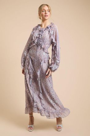 Oasis Womens Frill Keyhole Maxi Dress - Blue - Size 18 UK