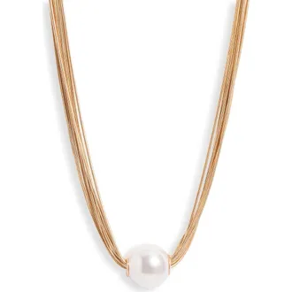 Nordstrom Imitation Pearl Multi-Strand Necklace in White- Gold at Nordstrom
