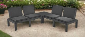 OEM Sal&oacute;n De Jard&iacute;n Vigevano, Conjunto De Jard&iacute;n De 4 Plazas Con Respaldo Y 1 M&oacute;dulo Multifunci&oacute;n, Zona De Estar Con Cojines, 100% Made In Italy, Antracit