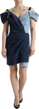Dolce & Gabbana Blue Patchwork Two Tone Denim Mini Womens Dress