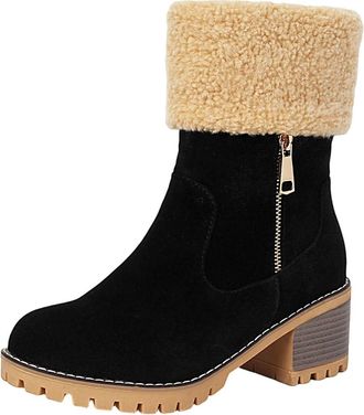 Generic Snow Boots for Women Chunky Heel,Womens Winter Boots Fur Lined Slip on Warm Shoes for Ladies