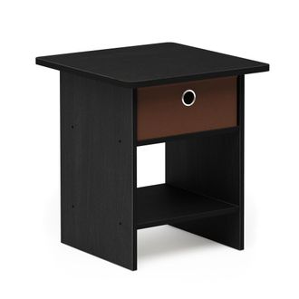 Furinno End Table/ Night Stand Storage Shelf with Bin Drawer, Americano/Medium Brown