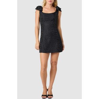 All in Favor Bow Strap Jacquard Minidress in Black Heart at Nordstrom Rack, Size X-Small