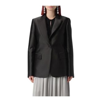 Alberta Ferretti Blazers, female, Black, S, Silk Blazer Notch Collar Button