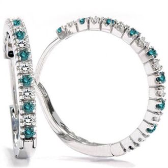 Pompeii3 1/2ct Blue & White Diamond Hoops 10K White Gold