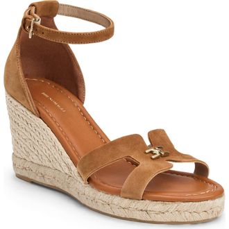 Bruno Magli Dina Ankle Strap Wedge Sandal in Cognac Suede at Nordstrom, Size 11