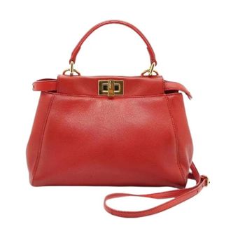 Fendi Pre-owned Peekaboo Mini Handbag - Dames - Pre-owned - Rood - Maat: ONE Size Leer