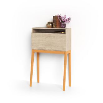 HERDASA Escritorio Bristol En Melamina Roble Con Puerta Abatible Y Patas De Haya Mostaza, De Herdasa
