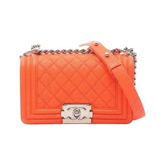 Chanel Pre-owned Boy Grained Calf Shoulder Bag - Dames - Pre-owned - Oranje - Maat: ONE Size Leer