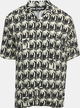 Palm Angels Black/white Palm Print Crepe Shirt