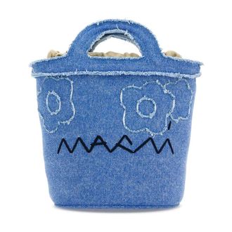 Marni Handbags, female, Blue, Size: ONE SIZE Embroidered Denim Bucket Bag