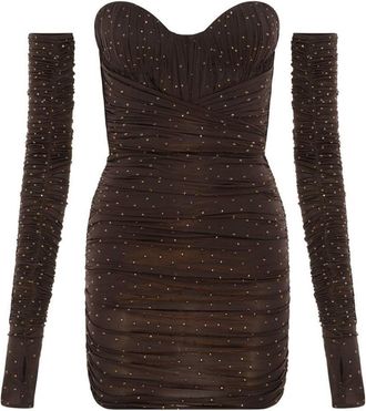 Alex Perry Koda ruched minidress - women - Nylon/Elastane - 12 - Brown