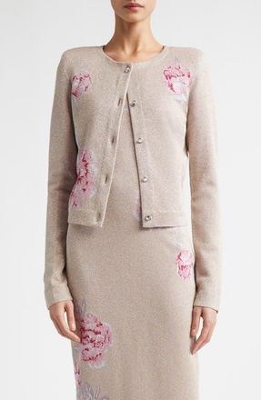 St. John Peony Metallic Jacquard Cardigan in Peony Metallic Multi at Nordstrom, Size X-Small