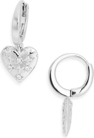 Nadri Cubic Zirconia Heart Drop Huggie Hoop Earrings in Rhodium at Nordstrom Rack