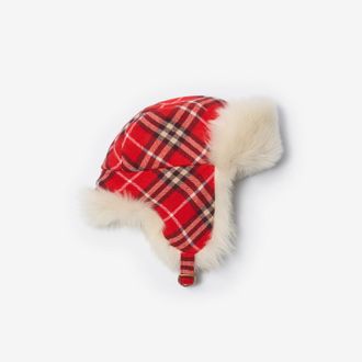 Burberry Check Wool Trapper Hat, Size: S