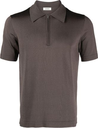 Sandro zip-up knit polo shirt - men - Polyamide/Spandex/Elastane/Acetate - L - Brown