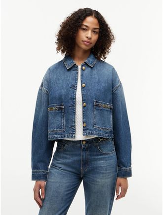 Tommy Hilfiger Womens Cropped Denim Jacket - Medium Denim - XL