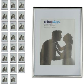 Relaxdays Set 24 Marcos Fotos A4, Cuadro Para L&aacute;minas, Gr&aacute;ficos, Para Pared O Sobremesa, Paspart&uacute; Y Placa De Vidrio, Plata