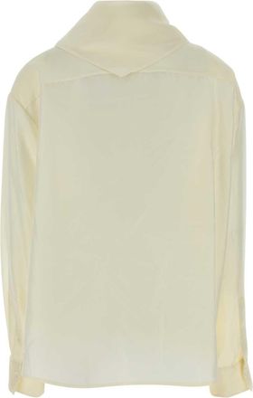 Carven Silk Drape-Neck Shirt - Beige
