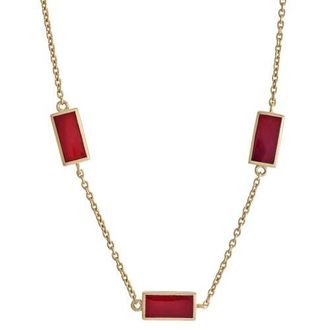 Jan Leslie Three Station Rectangle Dash Necklace In Sterling 18K Gold Overlay in Red at Nordstrom