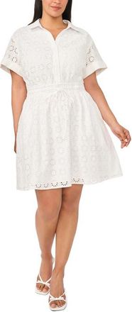 CeCe by Cynthia Steffe Short Sleeve Cotton Eyelet Shirtdress in Ultra White at Nordstrom, Size 2X