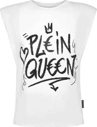 Philipp Plein Sleeveless T-Shirt Pure with Crystals - Dames - Tops zonder mouwen - Wit - L - Katoen - Tops