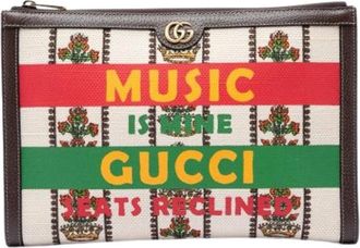 Gucci Pre-owned Printed Canvas Clutch - Dames - Vintage Clutch - Beige - ONE Size - Vintage