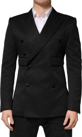 Dolce & Gabbana Mens Black Cotton Double Breasted 2 Button Blazer Polyester Silk Clothing