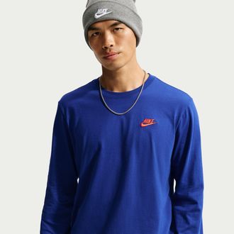 Nike Mens Nike Sportswear Club Long-Sleeve T-Shirt in Blue | AR5193-455
