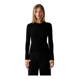 Twinset Pullover met gelaagd effect - Dames - Ronde hals truien - Zwart - M - Polyester - Truien & Vesten