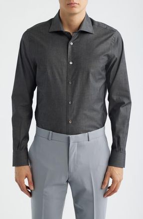 Zanella Bassano Tailored Fit Solid Stretch Cotton Twill Dress Shirt in Charcoal at Nordstrom, Size Xx-Large