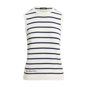 Ralph Lauren Sleeveless Tops, female, White, Size: XS Striped Cotton Top